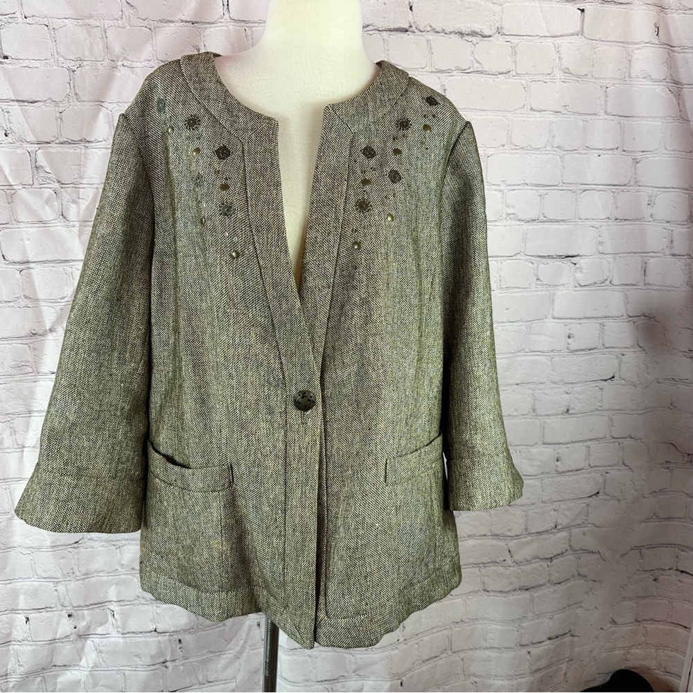 vtg Coldwater Creek Womens 22W cape Blazer jacket Embellishments office tweed